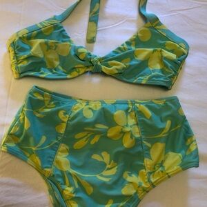 Floral Bikini Set in Green and Yellow